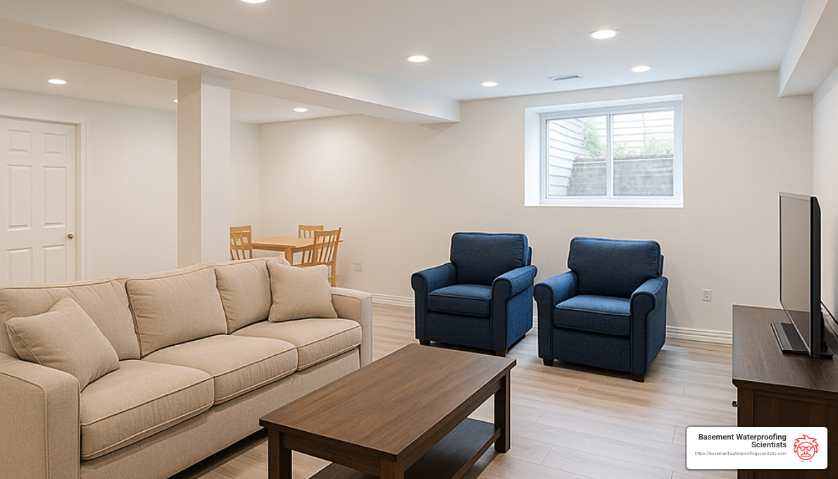 transformed bright clean basement - Basement air quality improvement