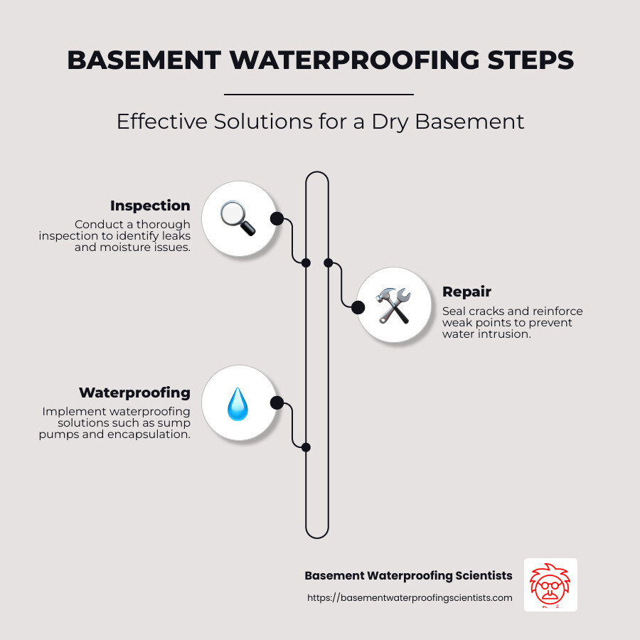 Philadelphia basement waterproofing techniques and pricing - basement waterproofing near philadelphia infographic infographic-line-3-steps-neat_beige