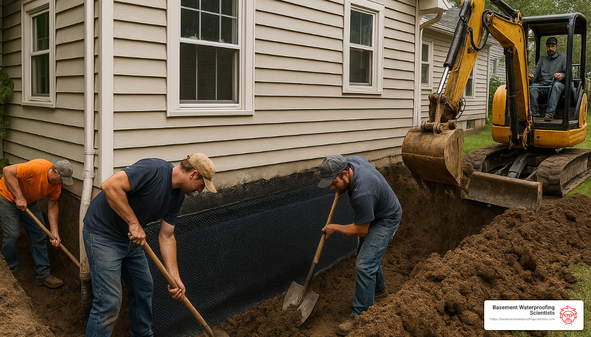 exterior waterproofing process with excavation - Basement and crawlspace waterproofing