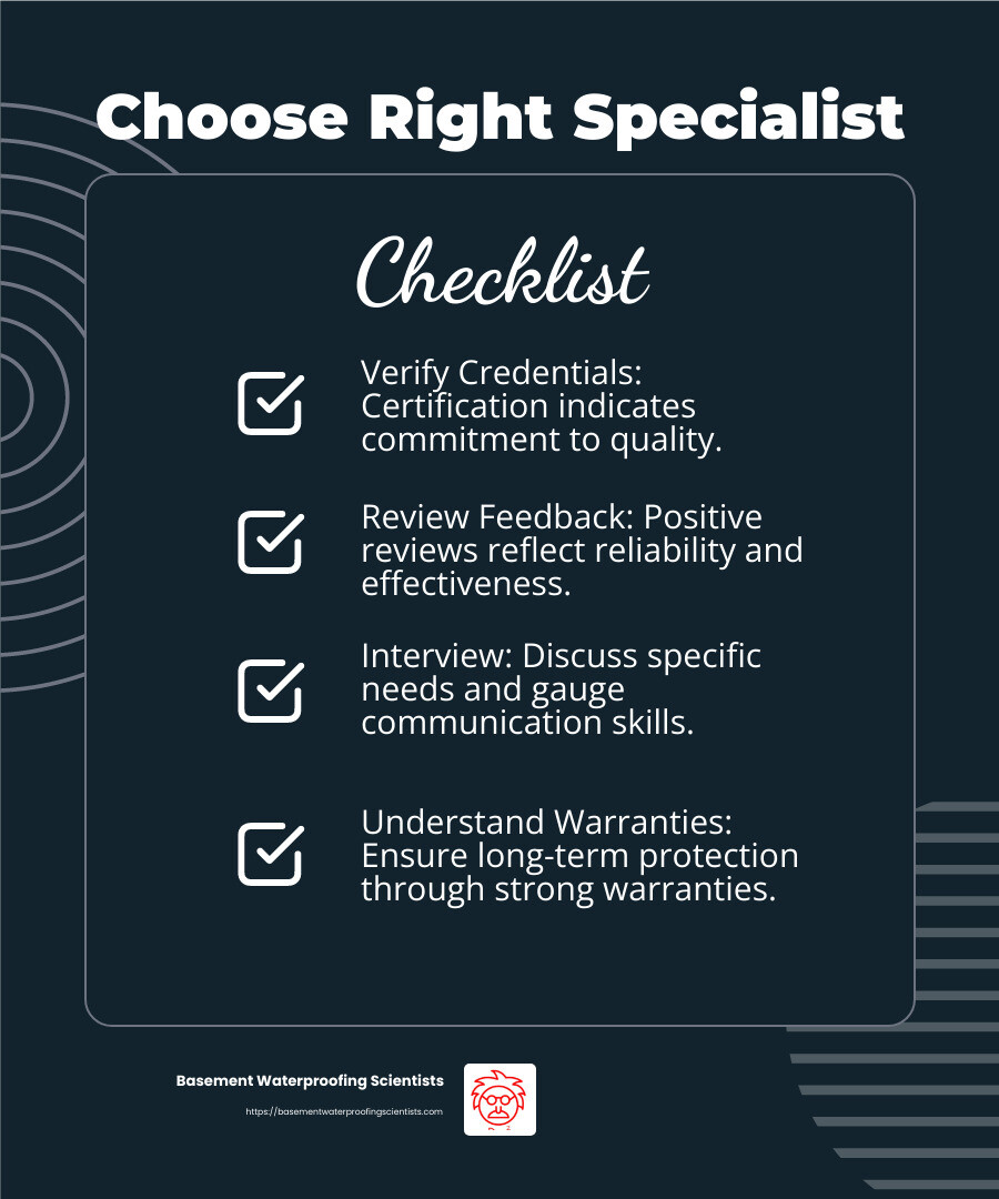 Basement Waterproofing Inspection Process - basement waterproofing specialists near me infographic checklist-dark-blue