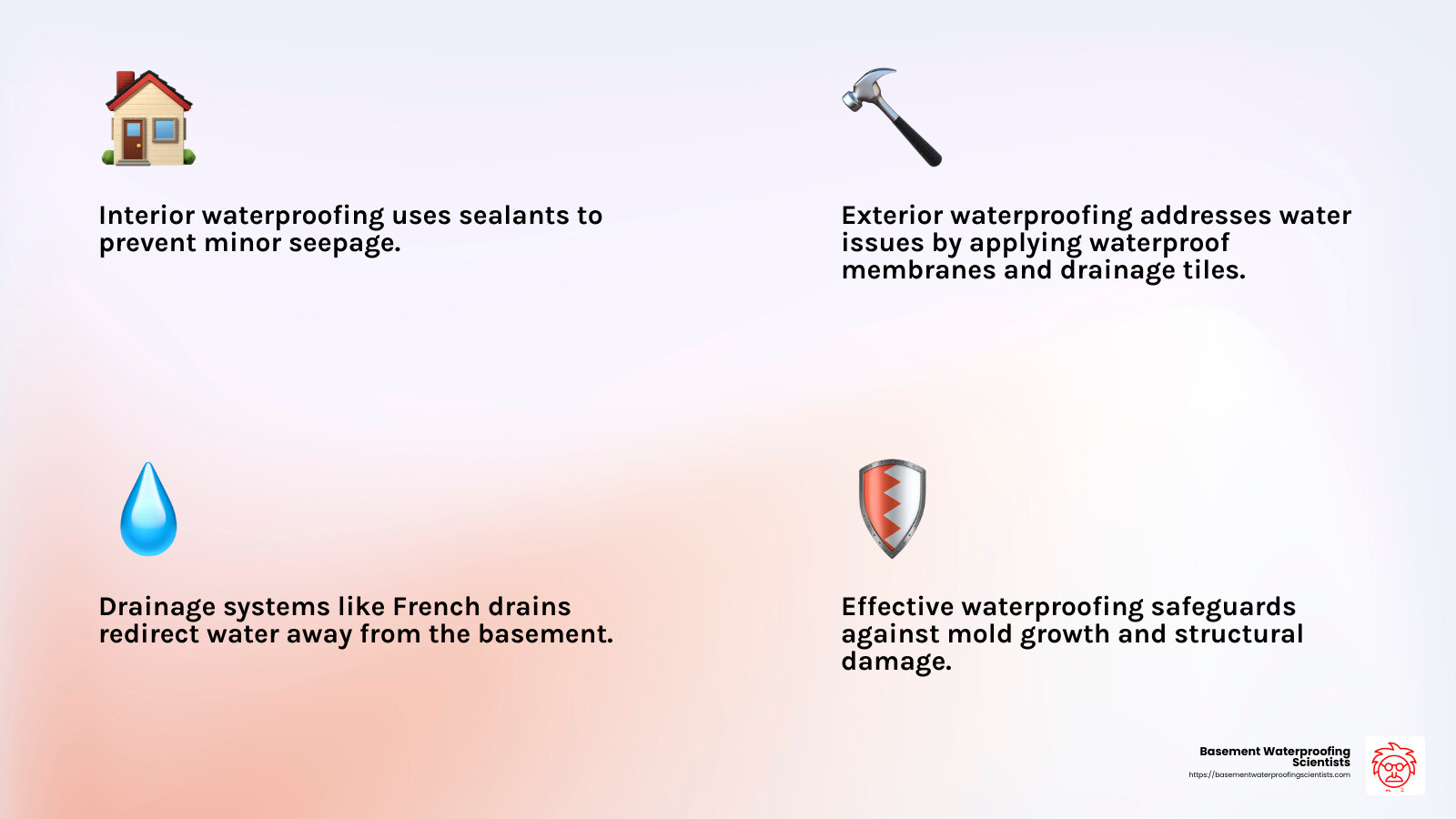 Understanding basement waterproofing solutions - basement waterproofing solutions infographic 4_facts_emoji_light-gradient